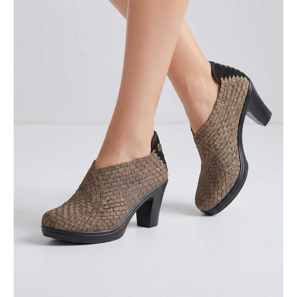 NEW Bernie Mev Euro 38 US 7 Woven Pumps Women Metallic Block Heel Slip On